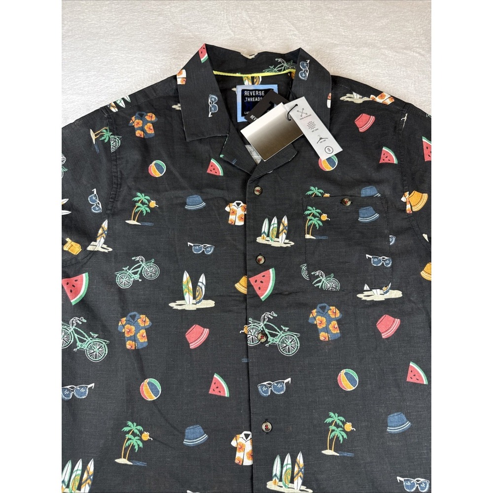 Mens Reverse Threads Short Sleeve Button-Up Shirt With Tropical‎ Print Size L